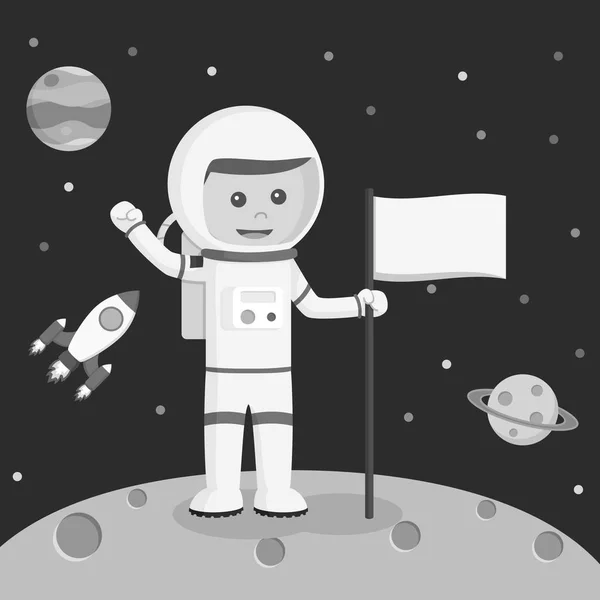 Astronaut Holder Flag Vektor Illustration Design Sort Hvid Stil – Stock-vektor