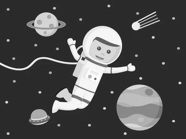 Astronauta Flotando Espacio Blanco Negro — Vector de stock