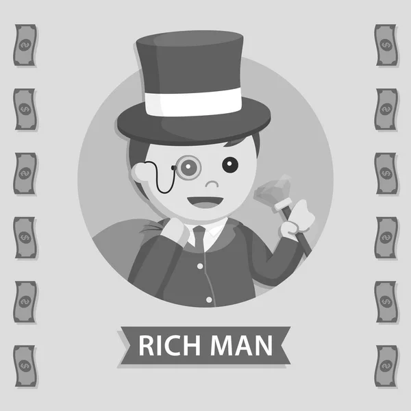 Fat Rich Man Circle Logo Black White Style — Stock Vector