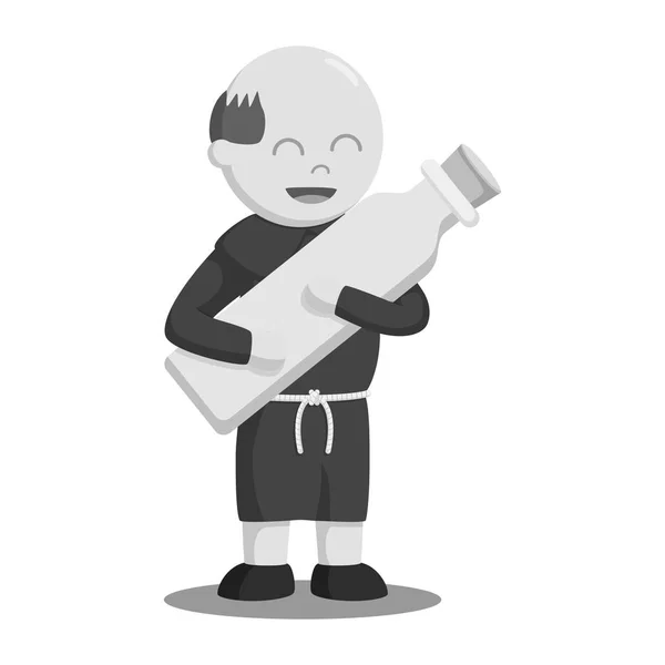 Christian Monk Holding Big Bottle Black White Style — Stock Vector