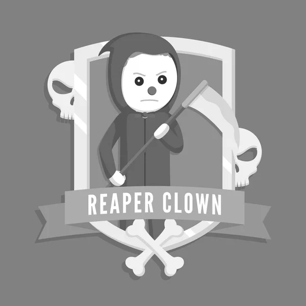 Reaper Palyaço Logo Vektör Çizim Tasarım Siyah Beyaz Stili — Stok Vektör