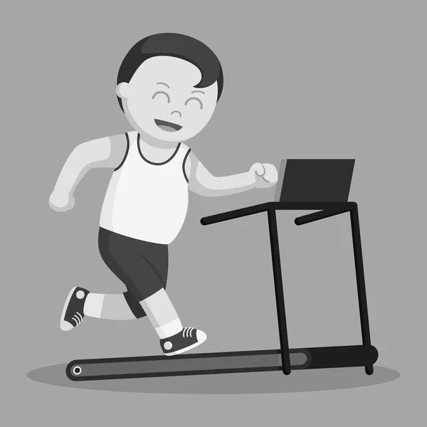 Healthy Fat Man Run Tread Mill Black White Style — Stock Vector