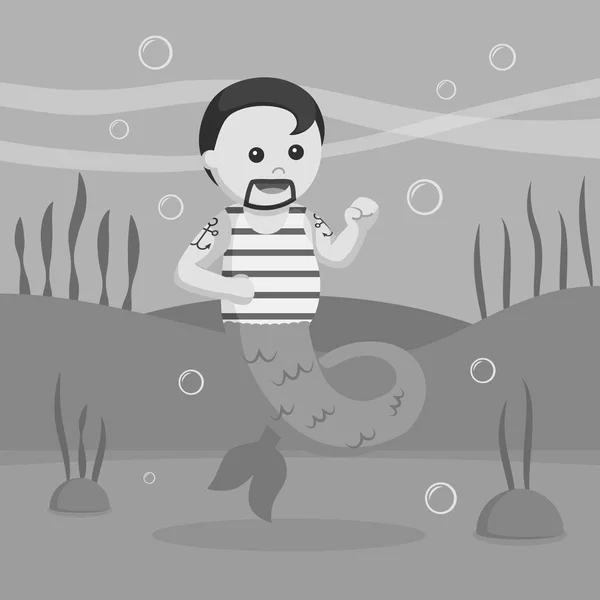 Gorda Marinero Sirena Hombre Negro Blanco Estilo — Vector de stock