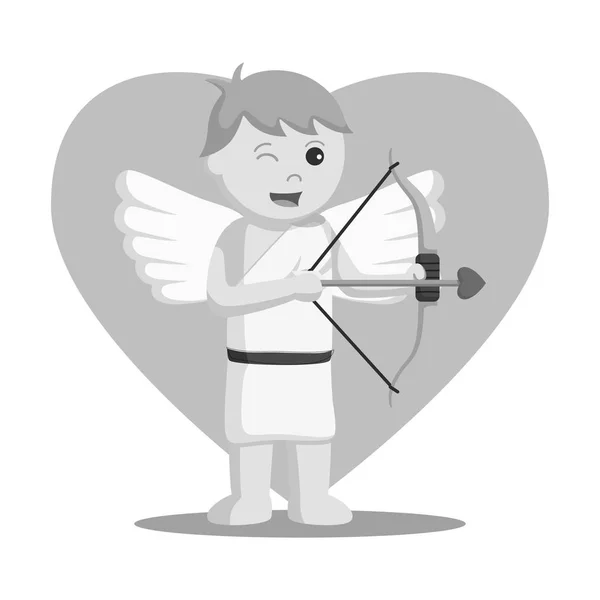 Cupid Aiming His Bow Black White Style — Stock Vector