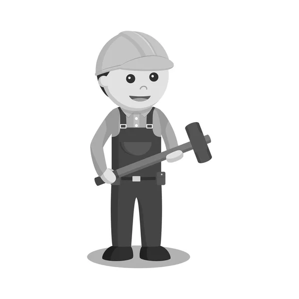 黑白色锤式建筑工人 — 图库矢量图片