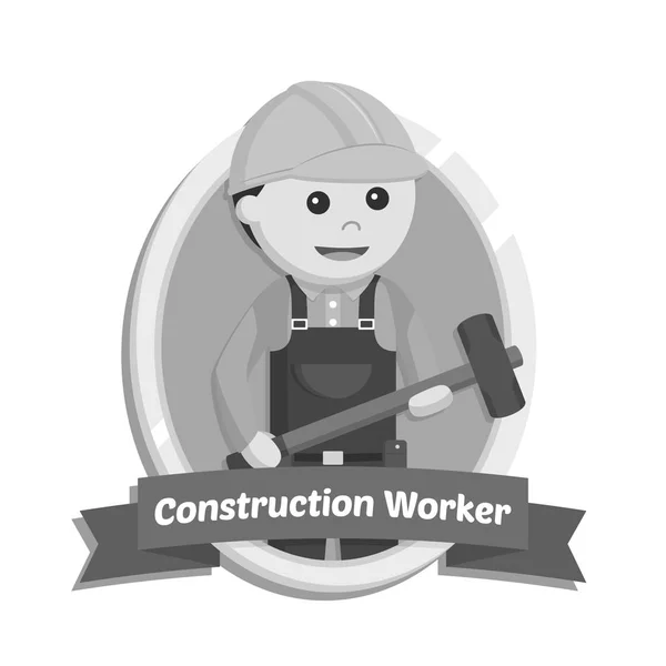 Construction Worker Emblem Black White Style — Stock Vector