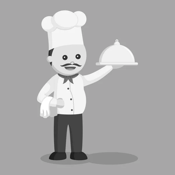 Grasso Chef Con Piatto Stile Bianco Nero — Vettoriale Stock