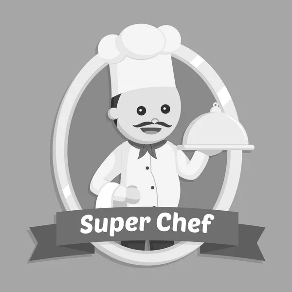 Grasso Chef Super Chef Emblema Bianco Nero Stile — Vettoriale Stock