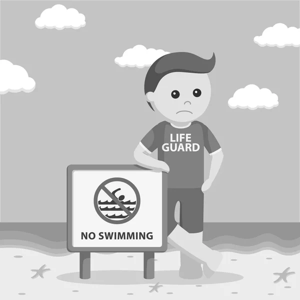 Lifeguard Swimming Sign Black White Style — Stock Vector