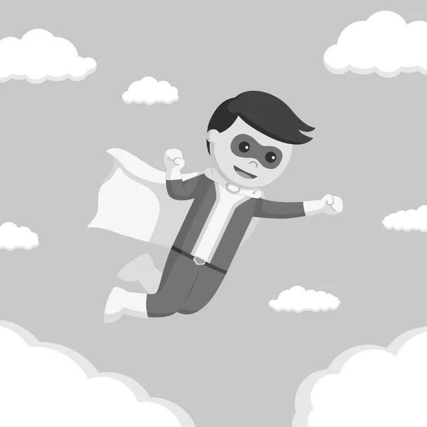 超级英雄飞行在天空黑白样式 — 图库矢量图片