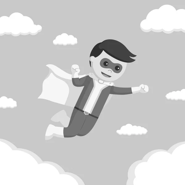 Super Héros Volant Sur Ciel Style Noir Blanc — Image vectorielle