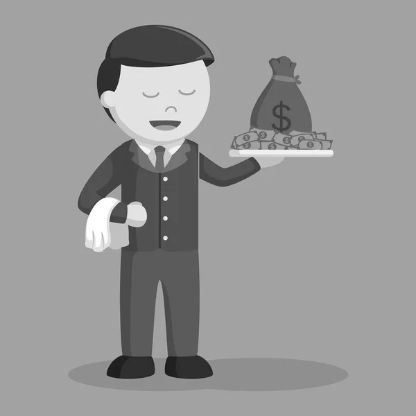 Hombre Negocios Con Plato Dinero Estilo Blanco Negro — Vector de stock