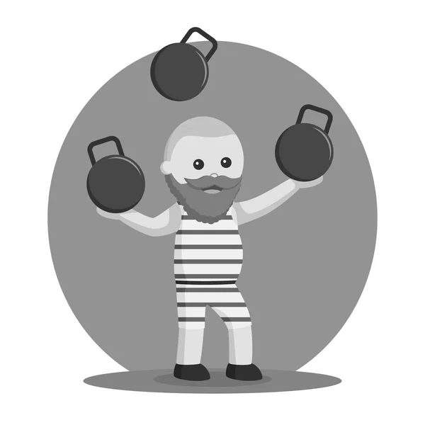 レトロな選手鉄をジャグリング ボールの黒と白のスタイル — ストックベクタ