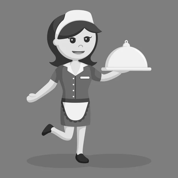 Retro Waitress Feel Happy Black White Style — Stock Vector