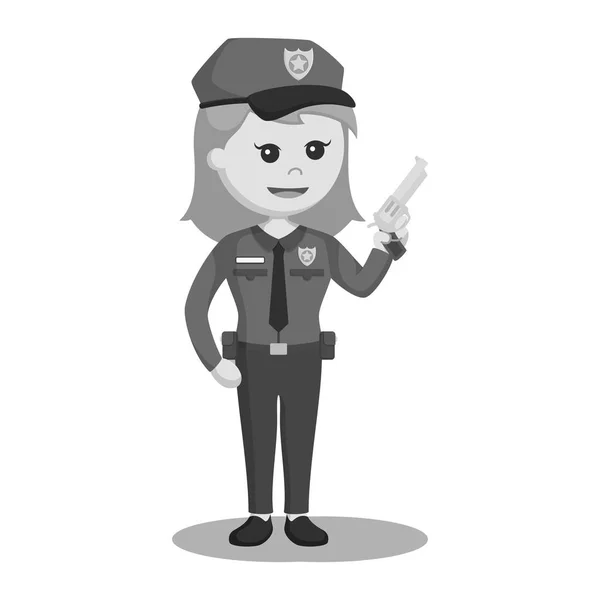 Police Woman Handgun Black White Style — Stock Vector