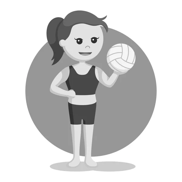 Volley Beach Girl Holding Volley Ball Circle Background Black White — Stock Vector