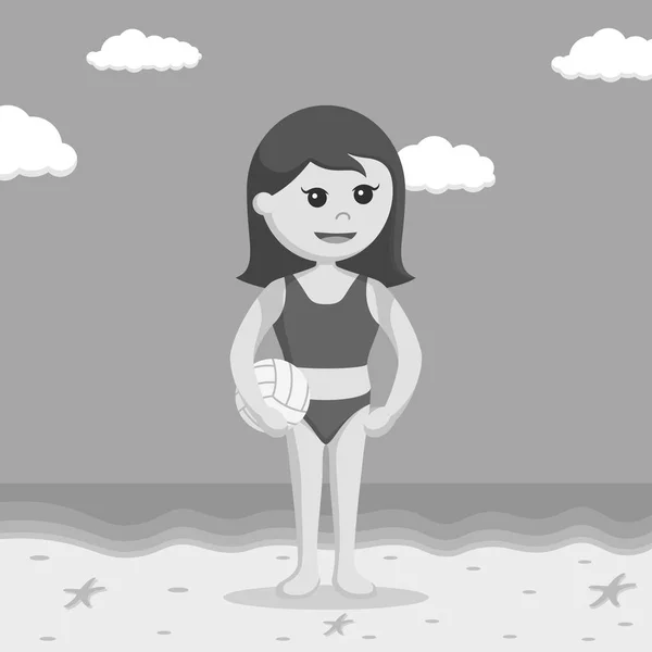 Volley Playa Chica Pie Pose Negro Blanco Estilo — Vector de stock