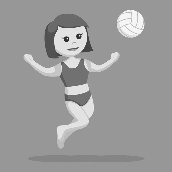 Volley Playa Chica Salto Rompiendo Negro Blanco Estilo — Archivo Imágenes Vectoriales
