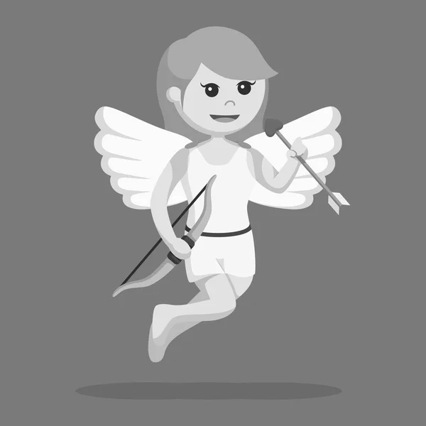 Cupidon Femelle Avec Arc Flèche Style Noir Blanc — Image vectorielle