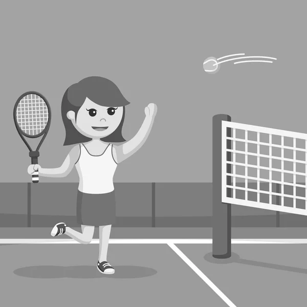 Tenis Mujer Jugador Rompiendo Estilo Blanco Negro — Archivo Imágenes Vectoriales