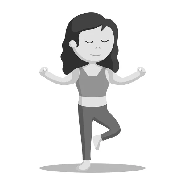 Yoga Vrouw Mediteren Een Voeten Zwart Wit Stijl — Stockvector