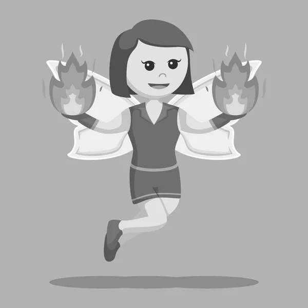 Fire Female Fairy Fire Her Hands Black White Style — Stock Vector