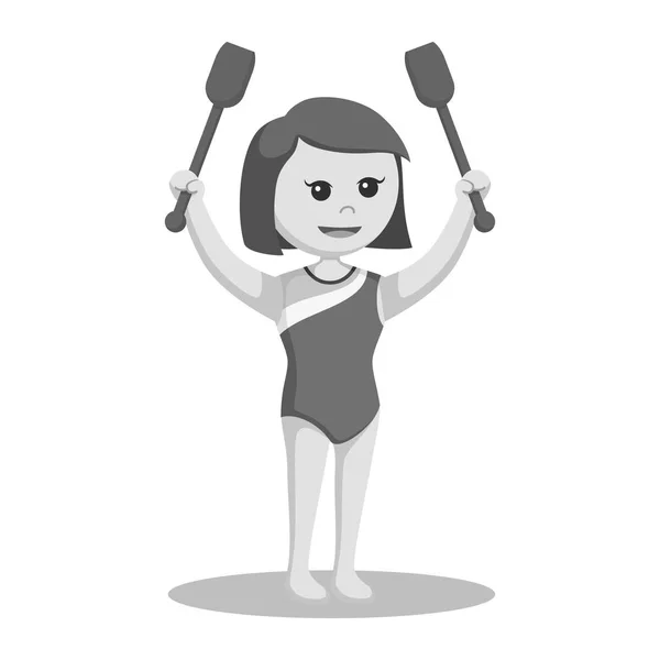 Gymnastique Femme Avec Clubs Noir Blanc Syle — Image vectorielle