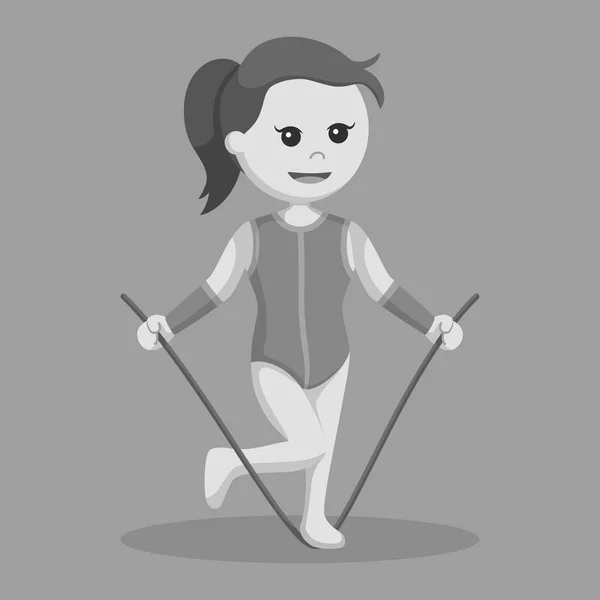 Gimnasia Mujer Con Cuerda Syle Blanco Negro — Vector de stock