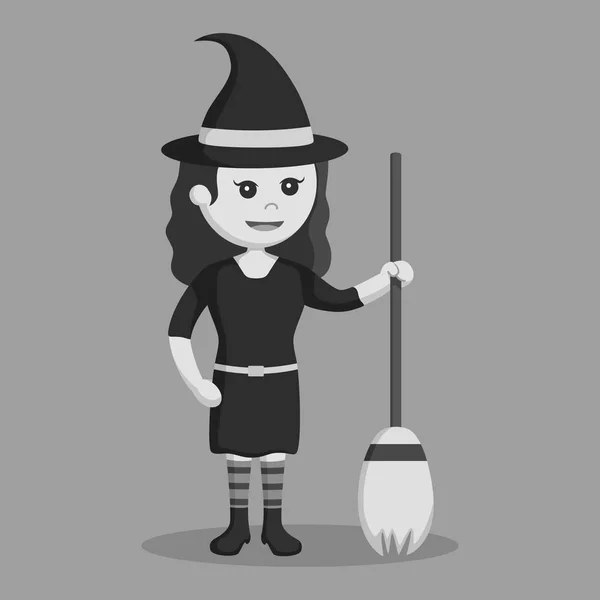 女巫与她的扫帚黑白 Syle — 图库矢量图片