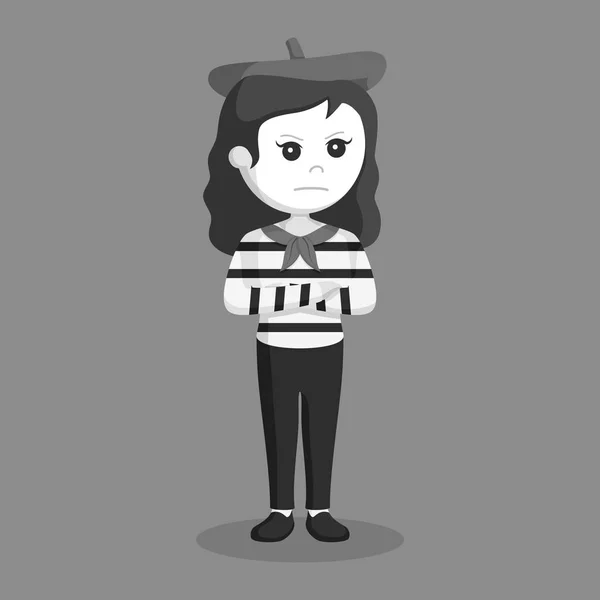 Mime 女の子怒っているイラスト デザイン黒と白のスタイル — ストックベクタ