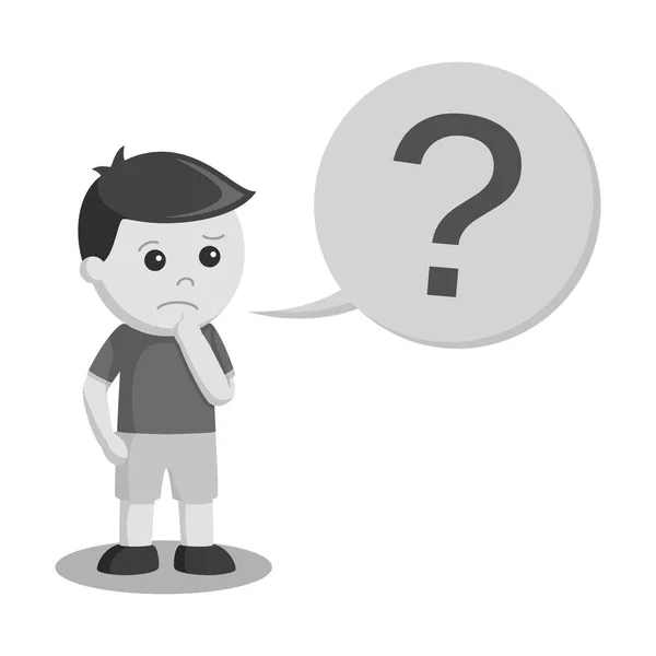 Little Boy Confused Question Mark Callout Black White Style — Stock Vector