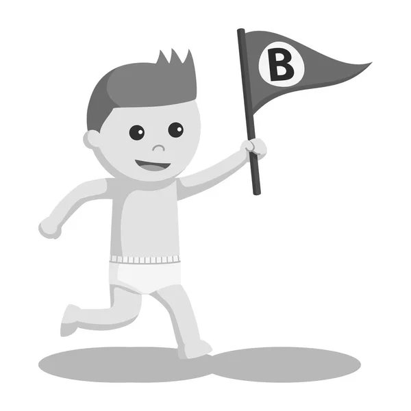 Bébé Garçon Avec Drapeau Lettre Style Noir Blanc — Image vectorielle