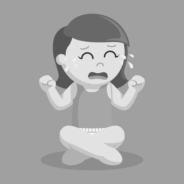 女婴哭泣插画设计黑白风格 — 图库矢量图片