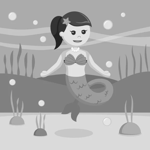 Weibliche Meerjungfrau Vektor Illustration Schwarz Weiß Stil — Stockvektor
