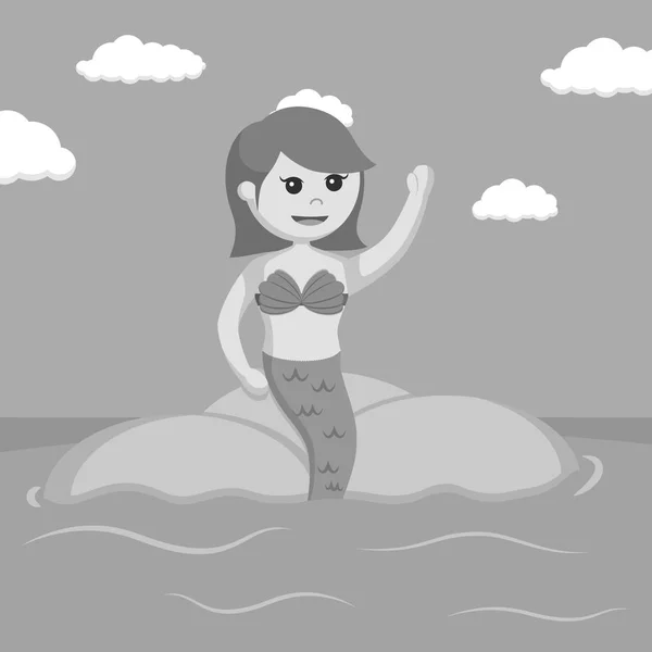 Sirena Femenina Sentarse Estilo Blanco Negro Roca — Vector de stock