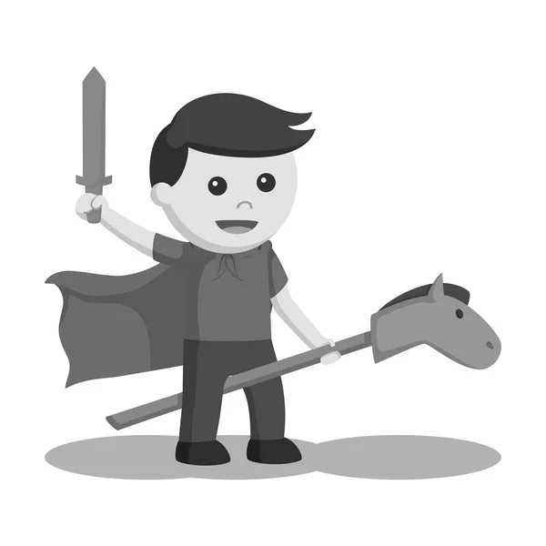 男孩用马棍子和木剑黑和白色样式 — 图库矢量图片