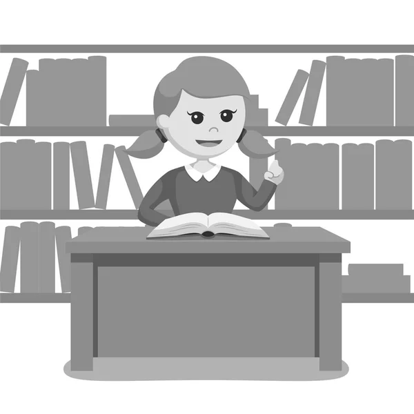 Menina Bibliotecária Com Livro Abertura Estilo Preto Branco — Vetor de Stock