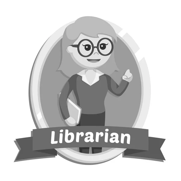 Bibliotecaria Chica Emblema Estilo Blanco Negro — Vector de stock