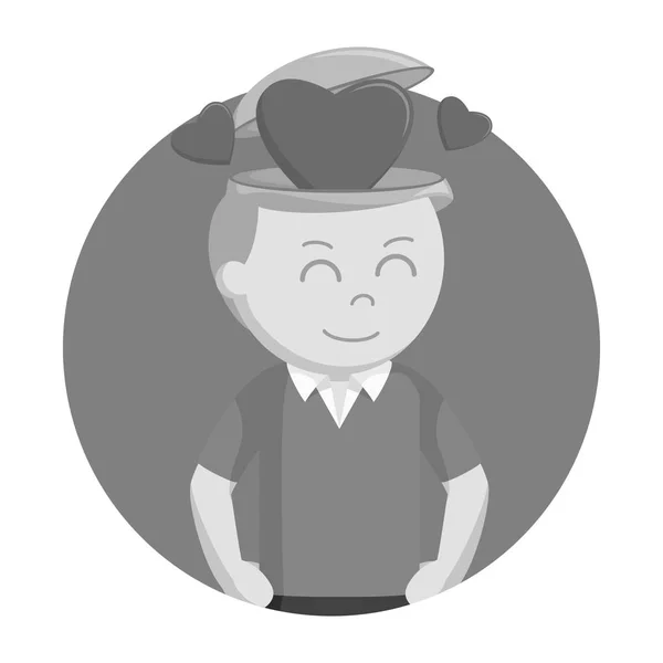 Hombre Con Amor Cabeza Estilo Blanco Negro — Vector de stock