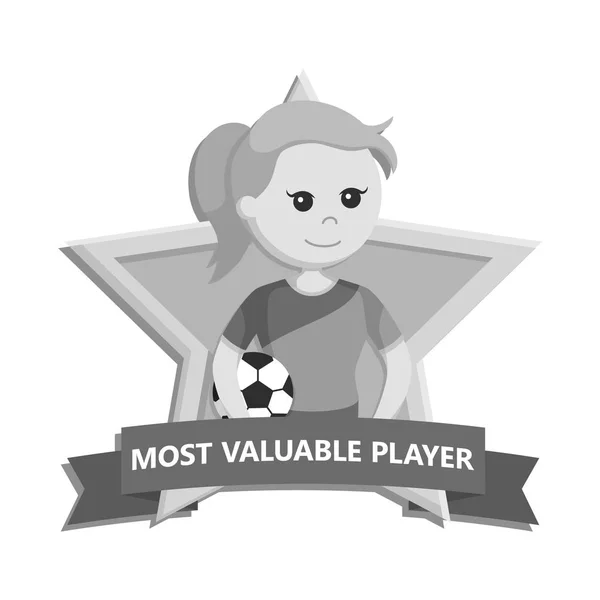 Bola Futebol Menina Jogador Estrela Emblema Estilo Preto Branco — Vetor de Stock