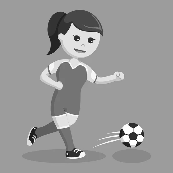 Fútbol Pelota Jugador Chica Corriendo Negro Blanco Estilo — Archivo Imágenes Vectoriales