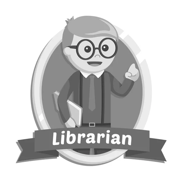 Librarian Male Emblem Black White Style — Stock Vector