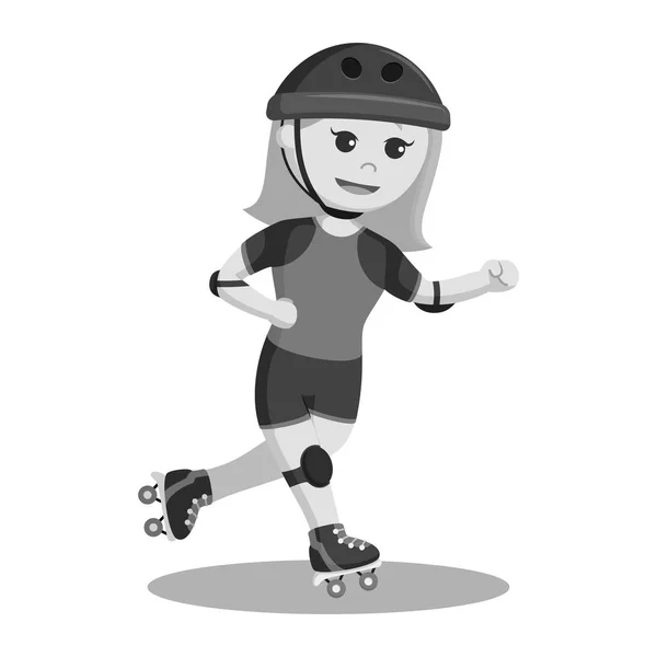 Roller Derby Girl Action Style Noir Blanc — Image vectorielle