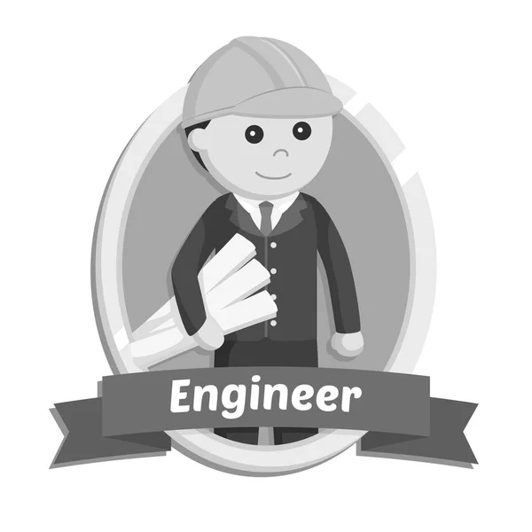 Ingenieur Embleem Afbeelding Ontwerp Zwart Wit Stijl — Stockvector