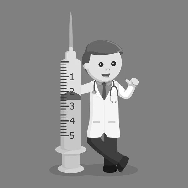 Doctor Big Syringe Black White Style — Stock Vector