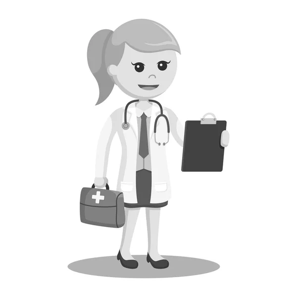 Mujer Médico Con Equipo Estilo Blanco Negro — Vector de stock