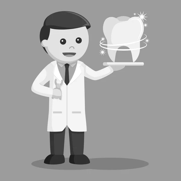 Стоматолог Блискучим Зубом Чорно Білий Стиль — стоковий вектор