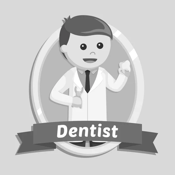 Dentista Emblema Disegno Illustrazione Bianco Nero Stile — Vettoriale Stock