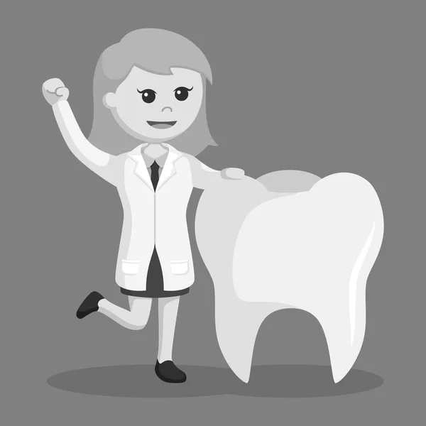 Dentista Mulher Com Dente Grande Estilo Preto Branco —  Vetores de Stock