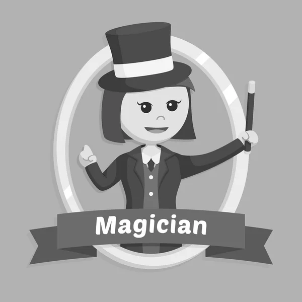 Mujer Mago Emblema Estilo Blanco Negro — Vector de stock